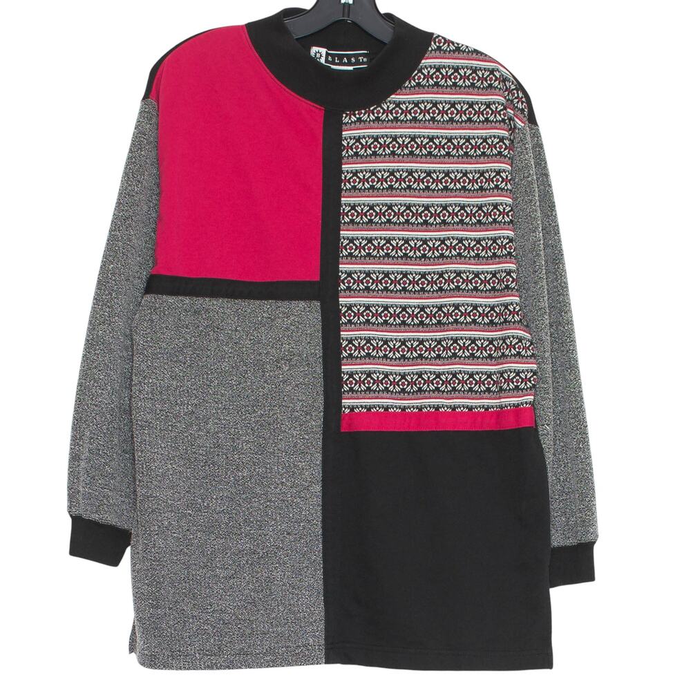 Vintage Sweatshirt Oversized Colorblock Fair Isle 90s Nordic Patchwork Medium